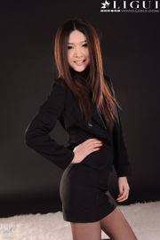 [丽 柜 LiGui] Modello Yoona "Black Silk OL Professional Wear" Belle gambe e foto di piedi di giada