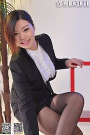 [丽 柜 贵 足] Modello Xiner "Workplace Black Silk OL" Beautiful Legs and Jade Feet Photo Picture