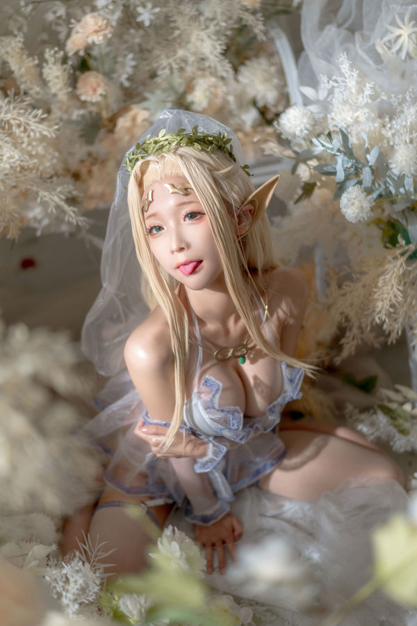 [Net Rode COSER Foto] Anime Blogger Stupid Momo - Witte Elf Trouwjurk